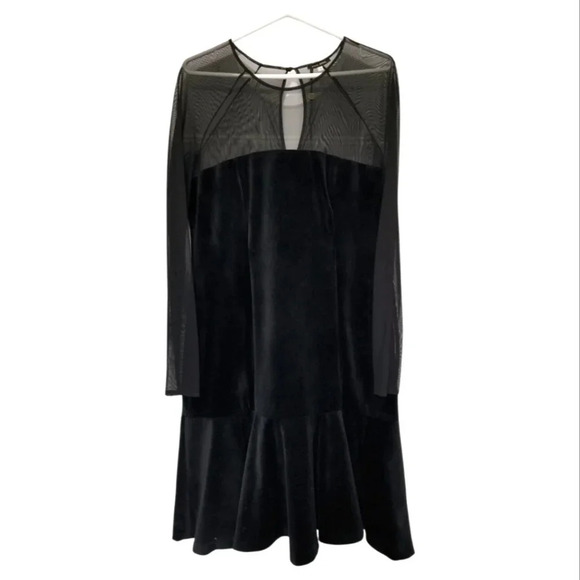 NWT black velvet dress with mesh sleeves - Picture 4 of 8